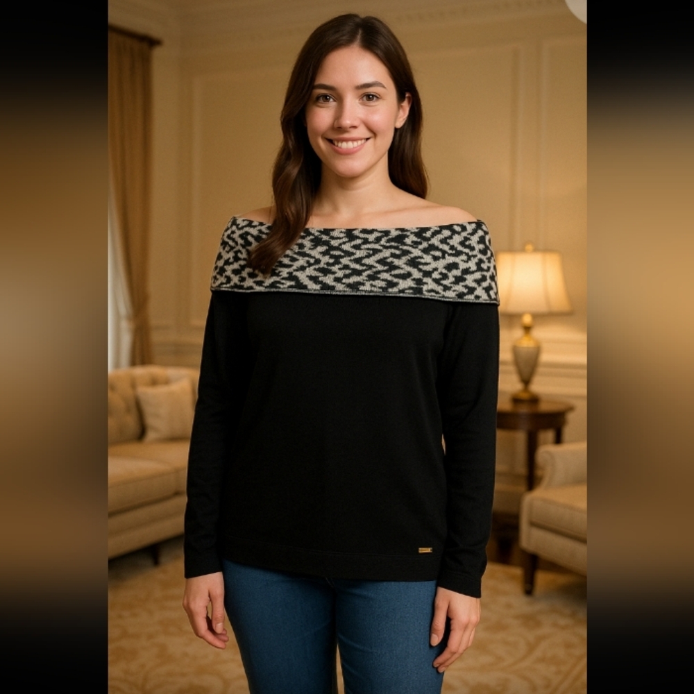 Anne Klein Off-Shoulder Sweater Chic Knit Top, New with Tags XL